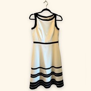 Ann Taylor Black & White Sheer Panel Classic Fit & Flare Midi Dress